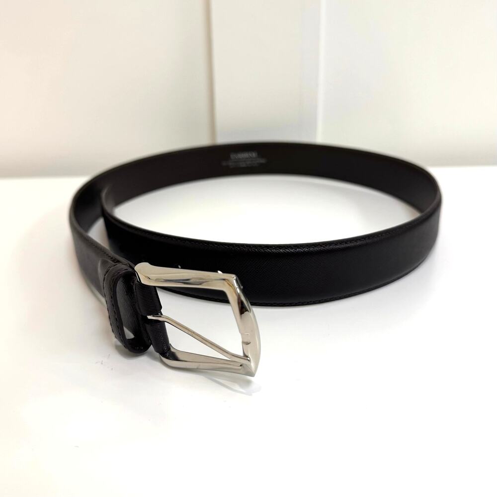 Tardini Brown Textured Genuine Italian Leather Silver Buckle Dress Belt 105 42